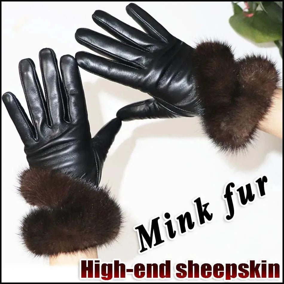 Sheepskin Fox Fur Gloves Women | Genuine Leather | Fashionable Wrist Length | Warm & Beautiful