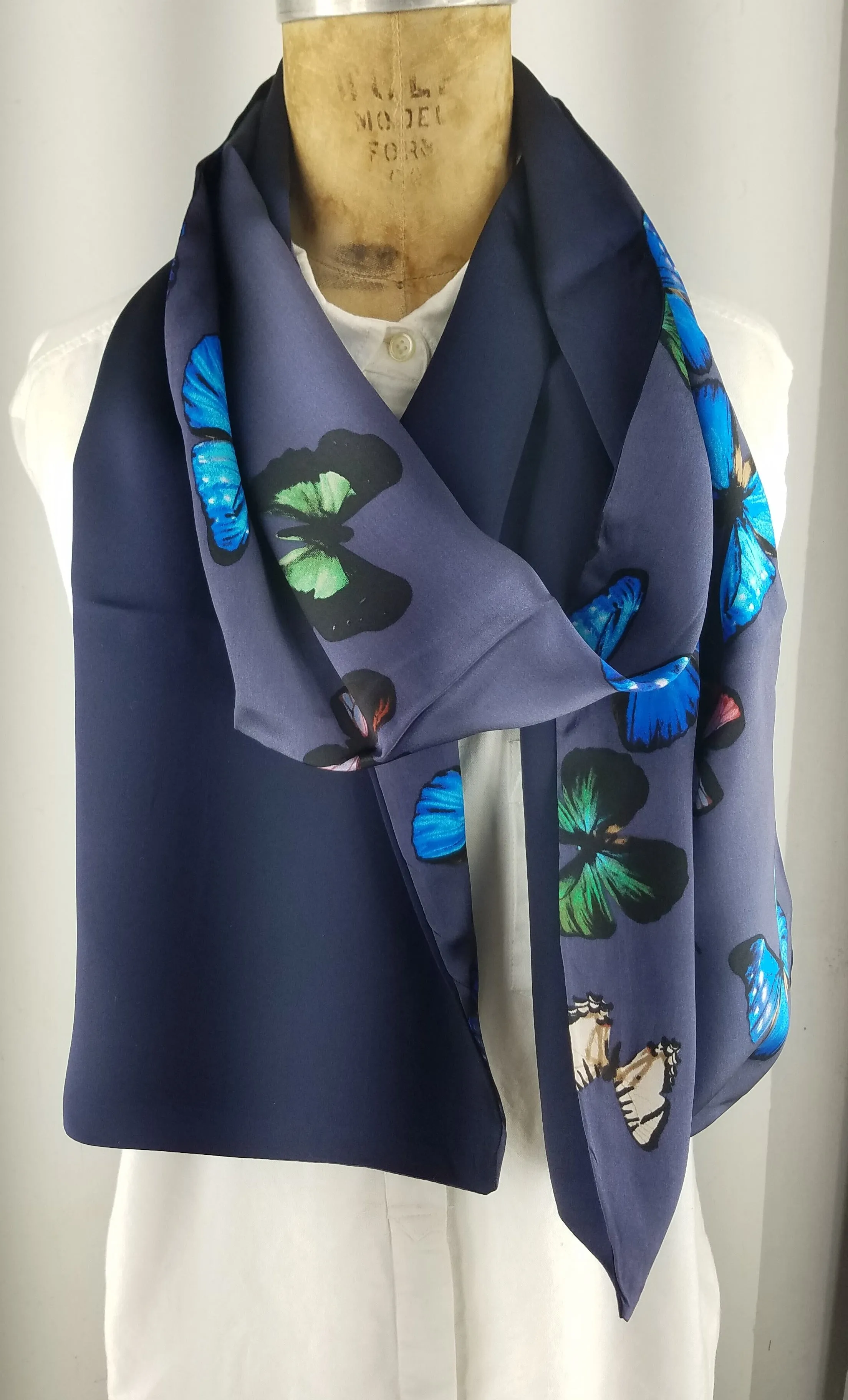 Silk Blue Butterfly Scarf with a Royal blue back