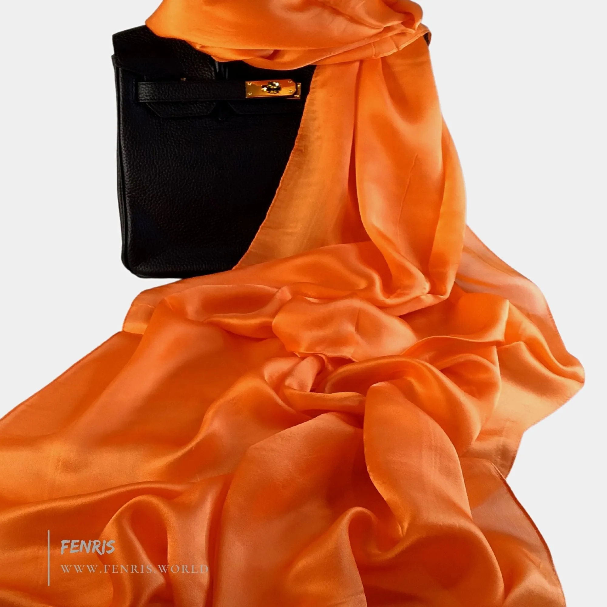 Silk Scarf Shawl Orange Charmeuse Long - Fenris