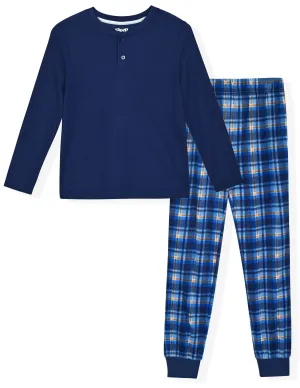 Sleep On It Boys 2-Piece Thermal & Minky Fleece Plaid Pajama Sets - Navy