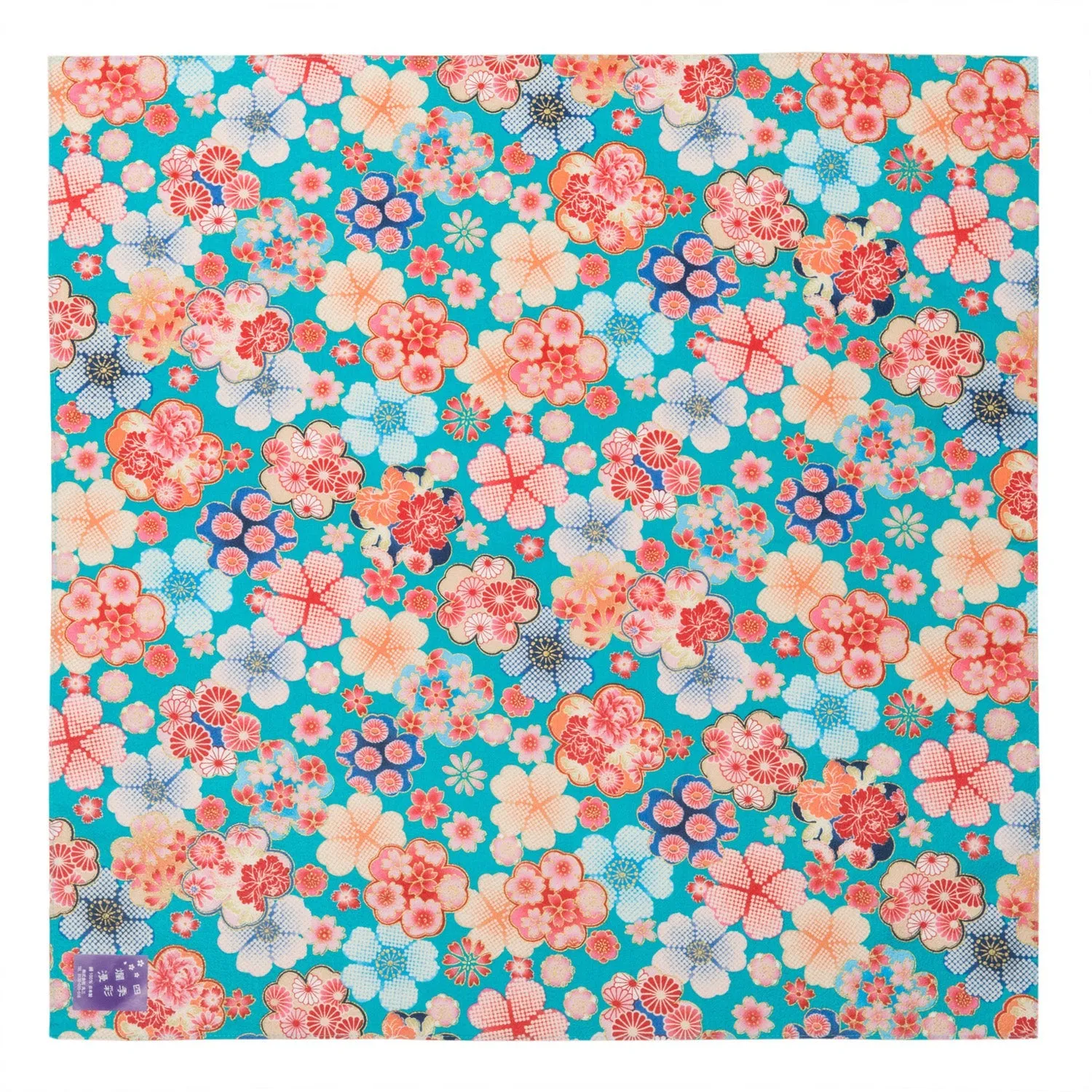 Small Turquoise Floral Japanese Furoshiki