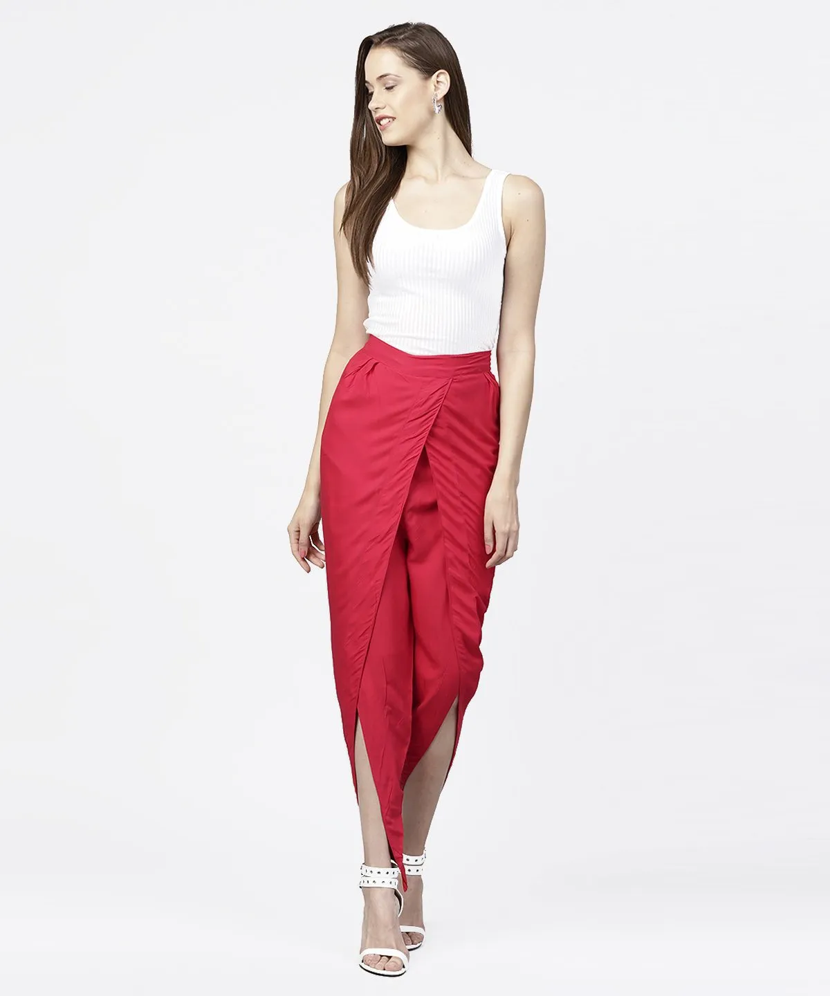 Solid Maroon Ankle Length Cotton Tulip Pant