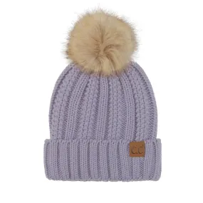 Solid Ribbed Pom Beanie - Lavender