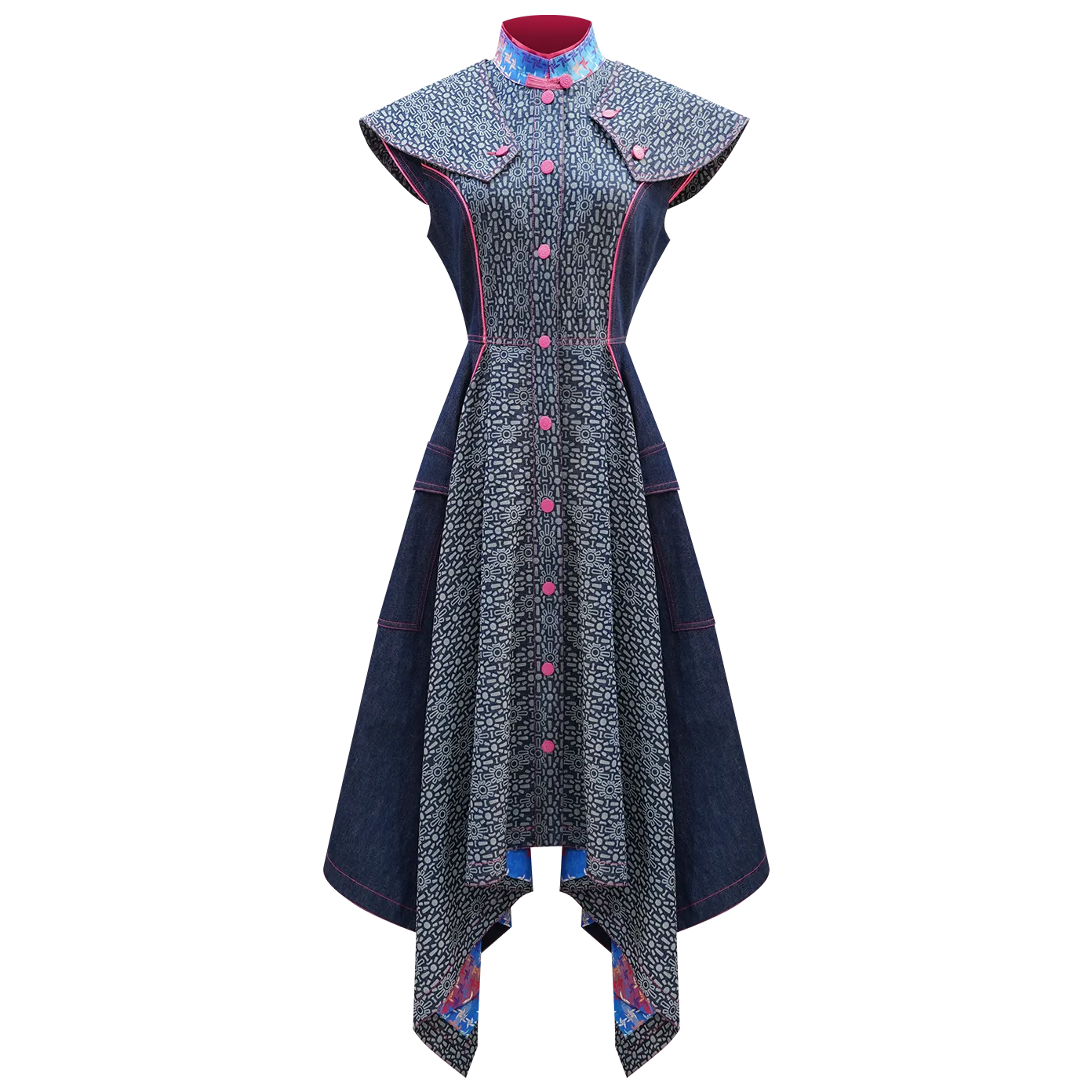 SPARKLE BY KAREN CHAN x  HK Heritage Museum【FRUITFUL HARMONY】Eco-Denim Cheongsam (Cap Sleeve / Regular Fit) (幸運風車) (風調雨順)