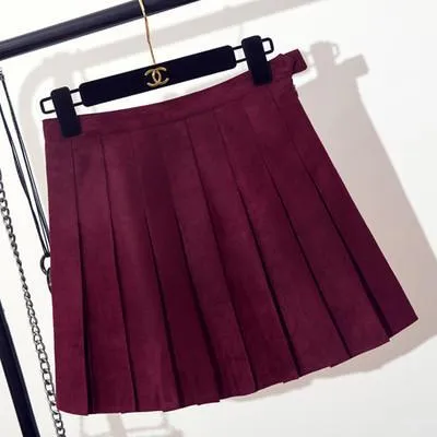 Suede Soft School Pleated Skirt