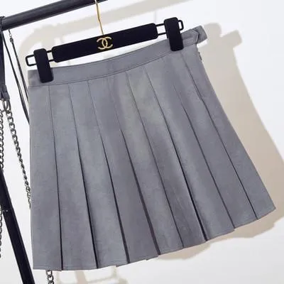 Suede Soft School Pleated Skirt