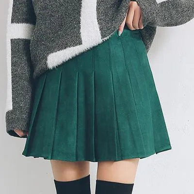 Suede Soft School Pleated Skirt