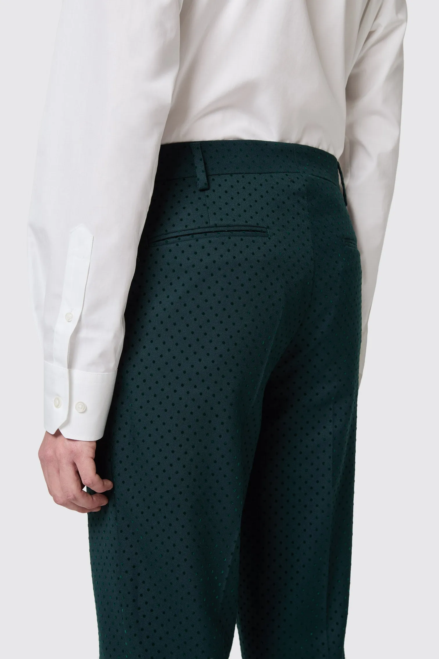 Sullivan Slim Fit Green Polka Dot Trousers