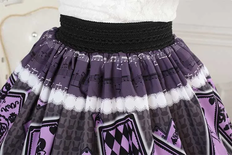 Sweet Purple Poker Card Printed Princess Pleated Girl's Lolita Skirt with Lace Trimming