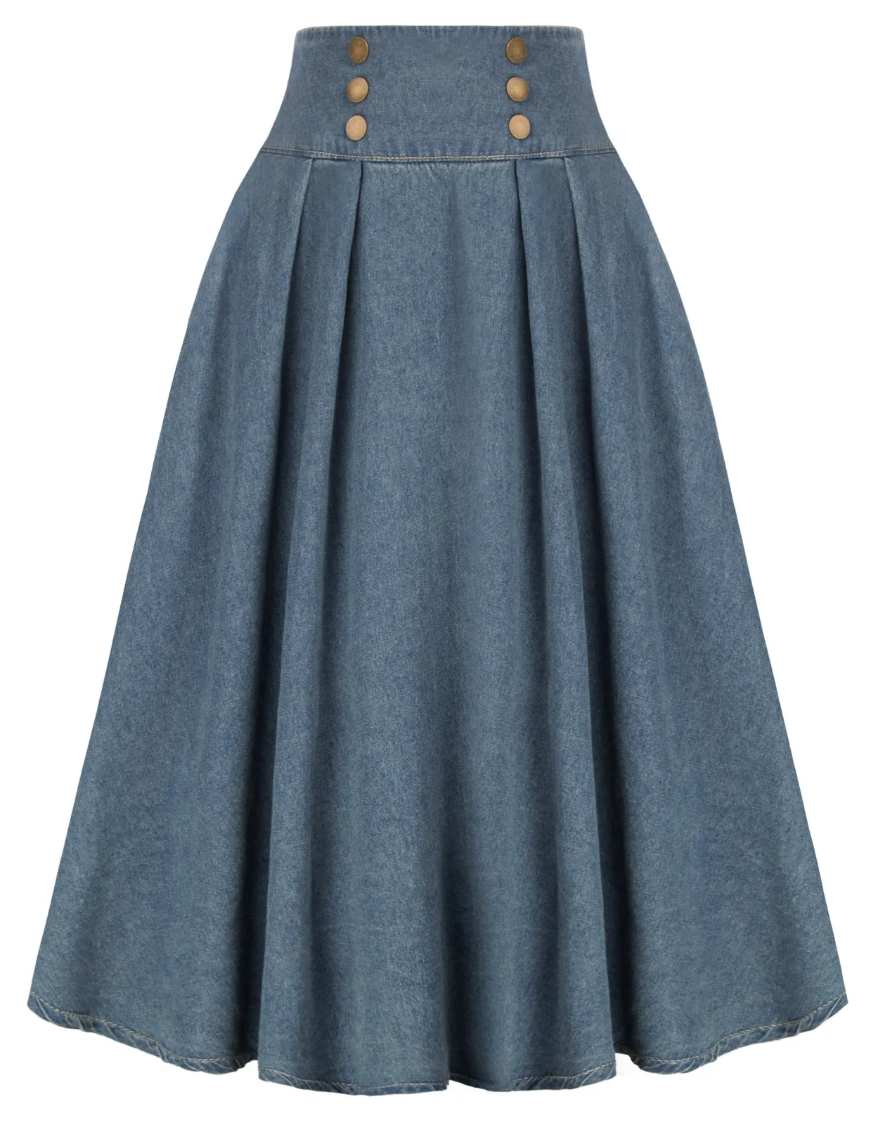 Swing Jean Skirt Elastic High Waist Buttons Decorated Skirt