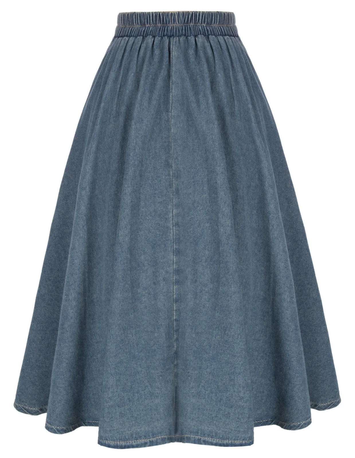 Swing Jean Skirt Elastic High Waist Buttons Decorated Skirt