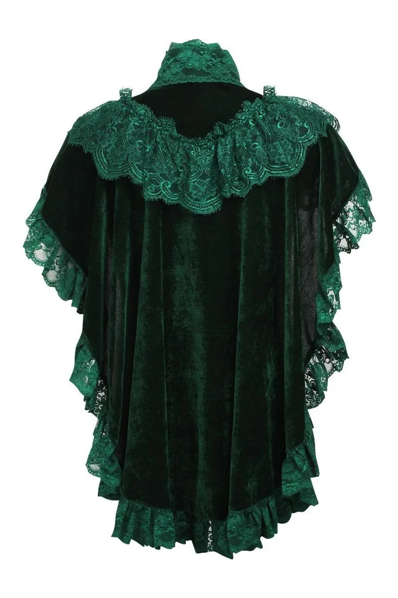 Tapered Dark Green Velvet & Lace Capelet