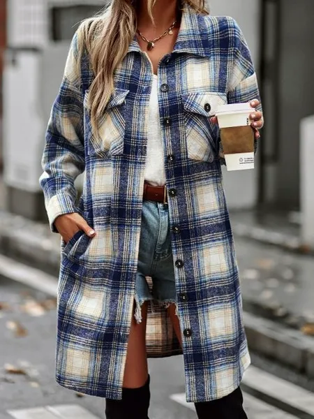 TEEK - Plaid Cardigan Shirt Jacket