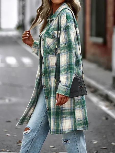 TEEK - Plaid Cardigan Shirt Jacket