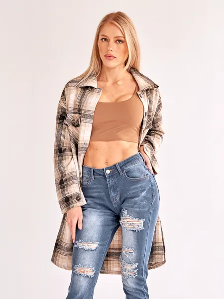 TEEK - Plaid Cardigan Shirt Jacket