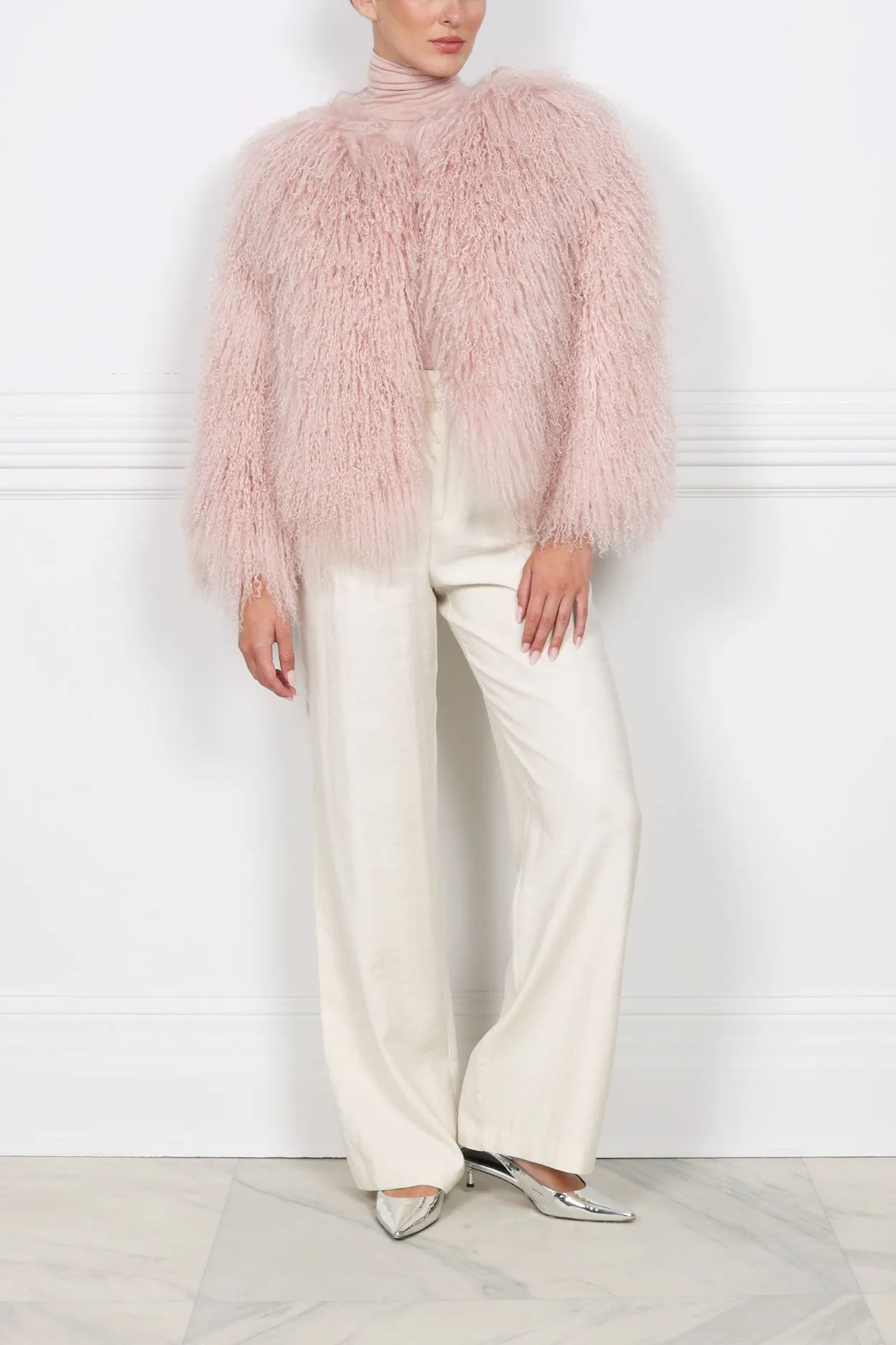 The Suzie Shearling Jacket in Pink