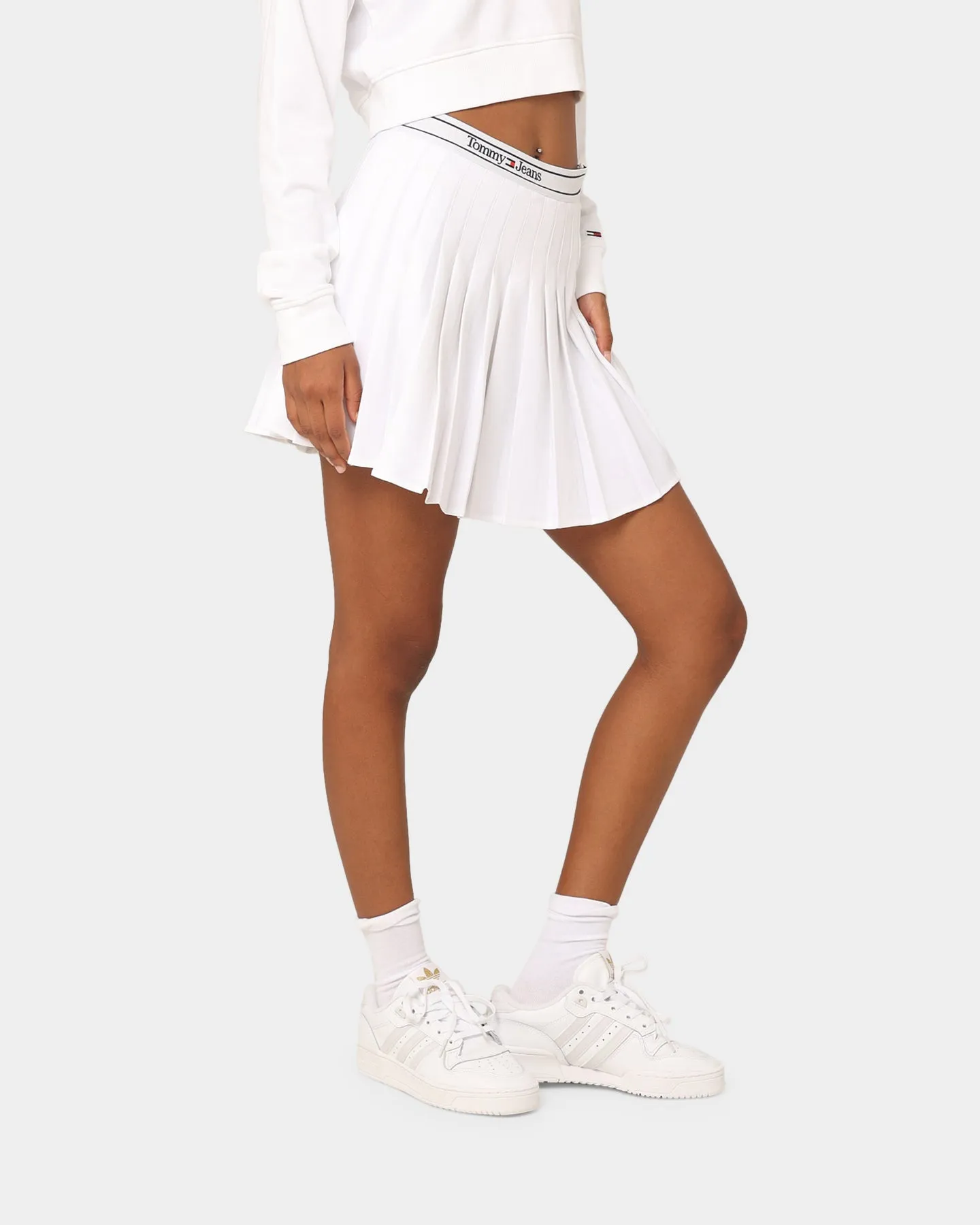 Tommy Jeans Women's TJW Logo Waistband Pleat Mini Skirt White