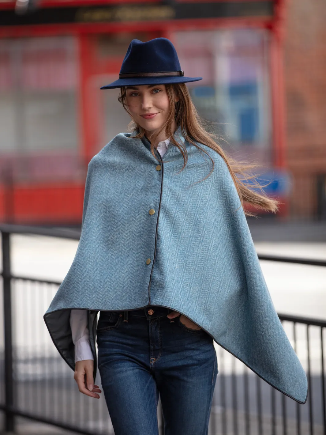 Tweed Shawl - Blue Herringbone