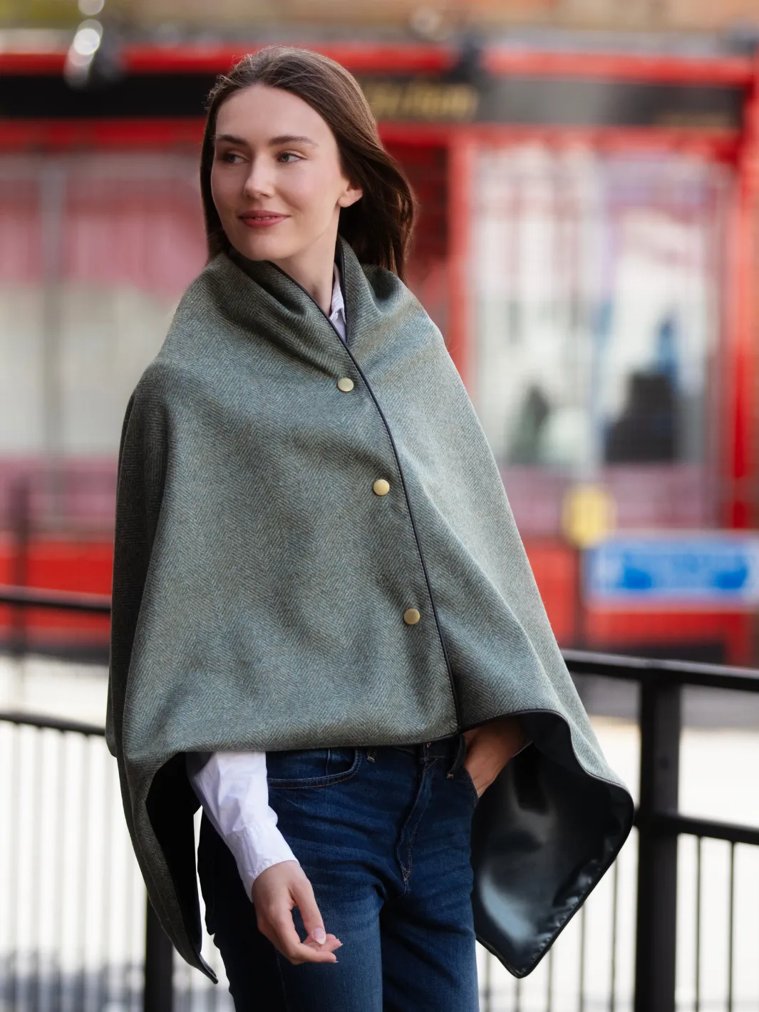 Tweed Shawl - Green Herringbone