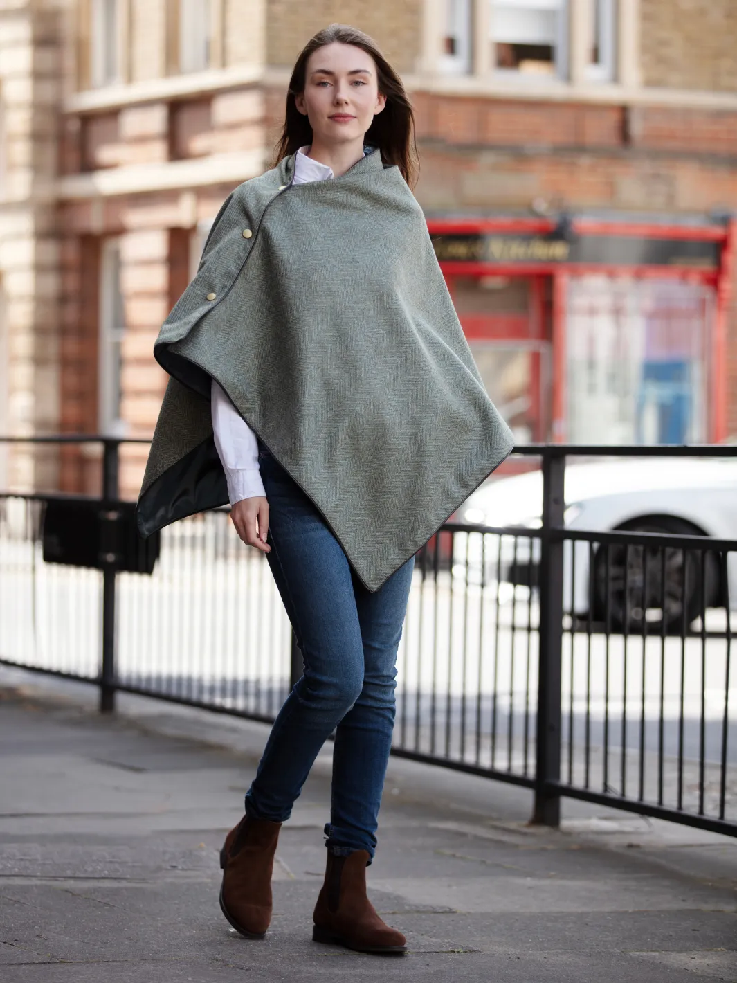 Tweed Shawl - Green Herringbone