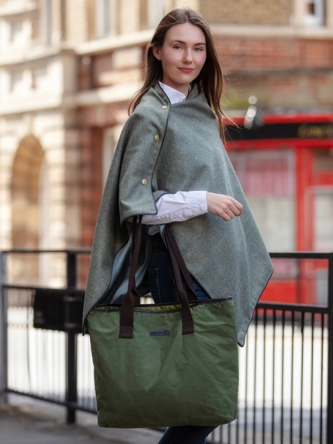 Tweed Shawl - Green Herringbone