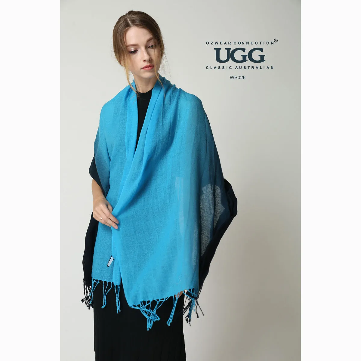 Ugg 100% Merino Wool Tie Dye Scarf Black and Cyan Blue