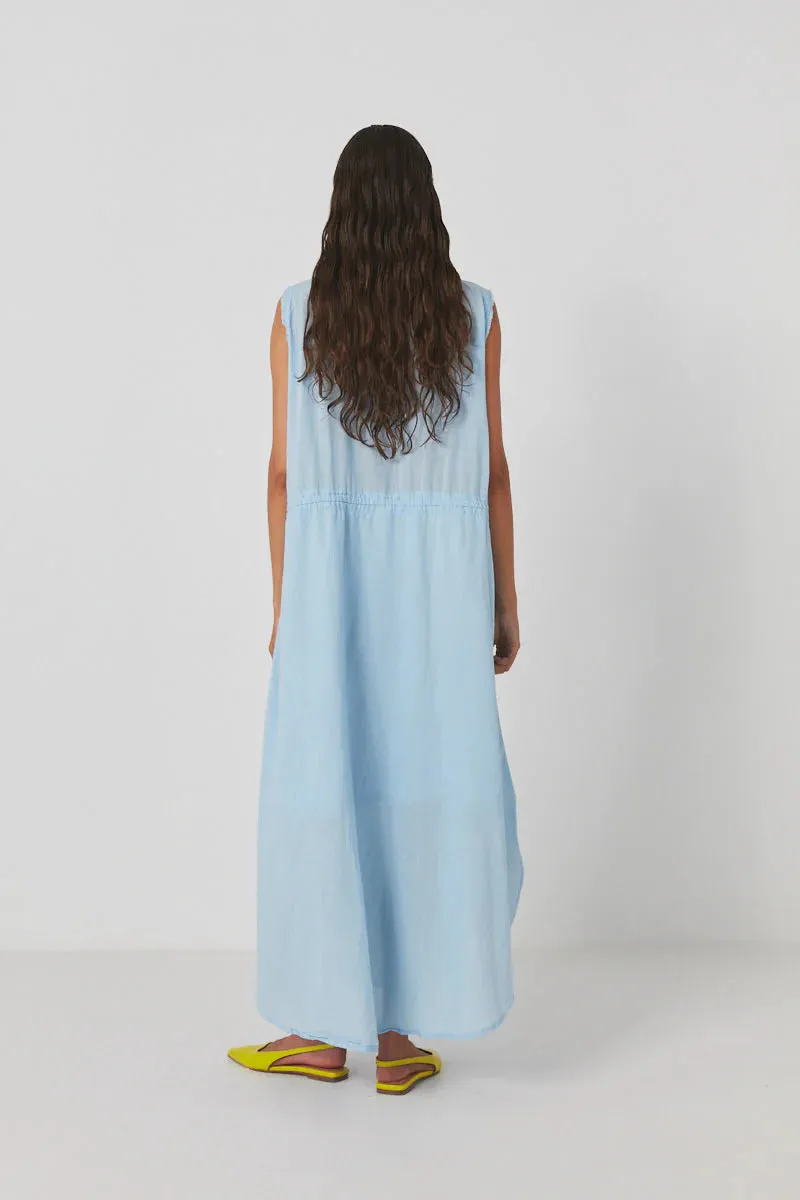 VILDE COTTON DRAWSTRING DRESS BLUE