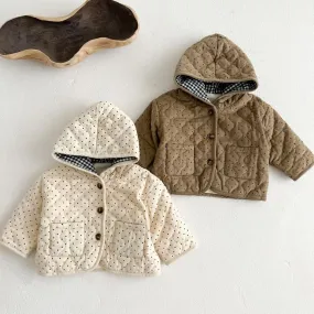 Winter Baby Polka Dot Corduroy Quilted Hooded Cardigan Cotton Coat Wholesale Baby Clothes