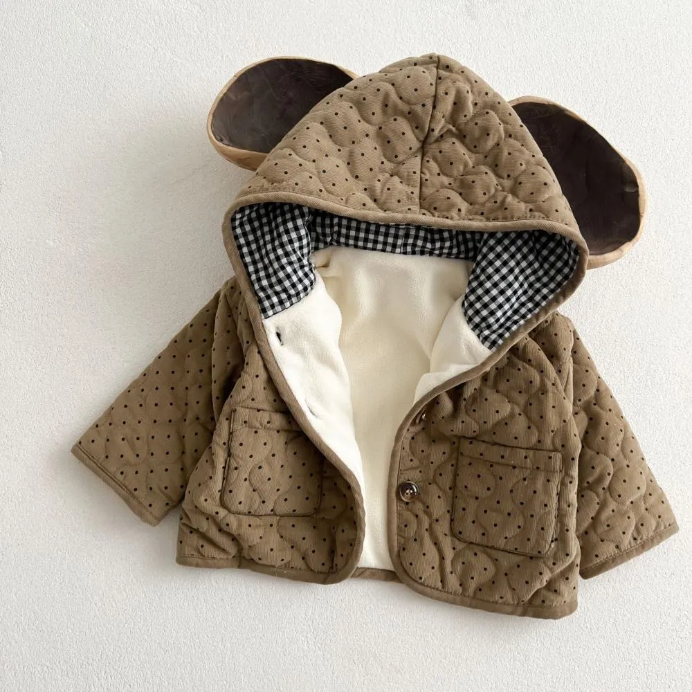 Winter Baby Polka Dot Corduroy Quilted Hooded Cardigan Cotton Coat Wholesale Baby Clothes