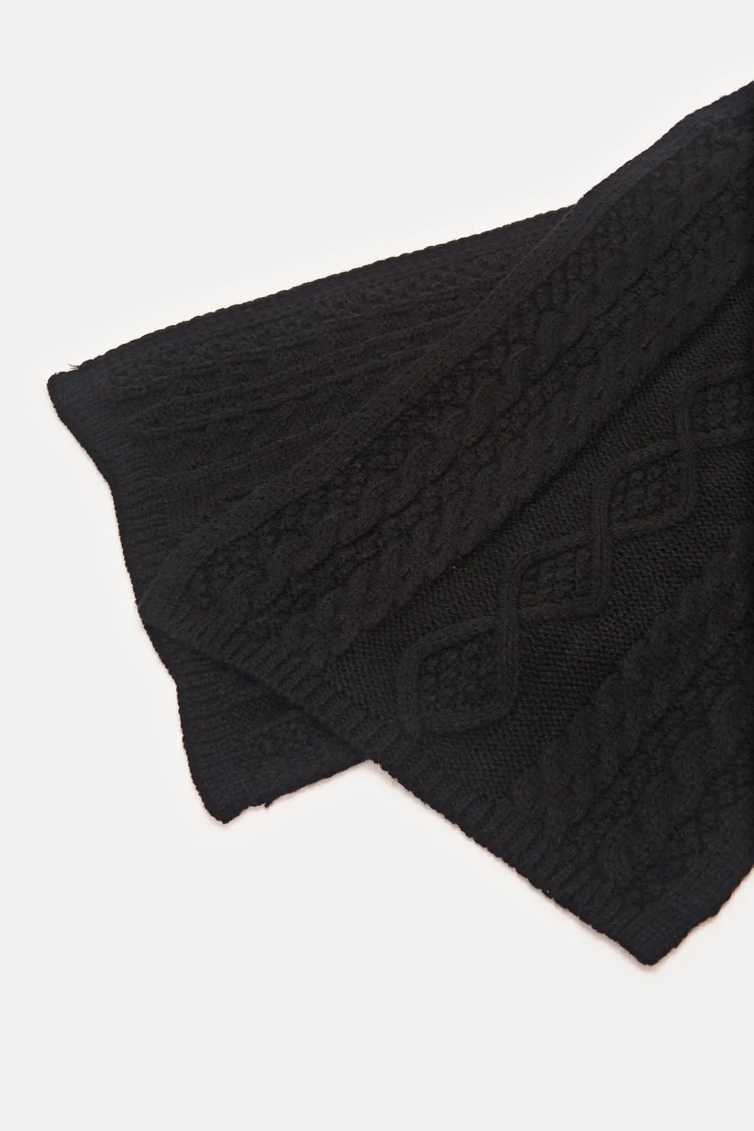 Women Black Embellished Knitted Scarf