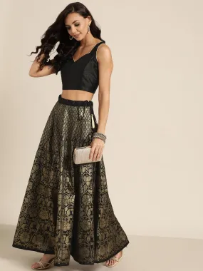 Women Black Kali Foil Print Anarkali Skirt