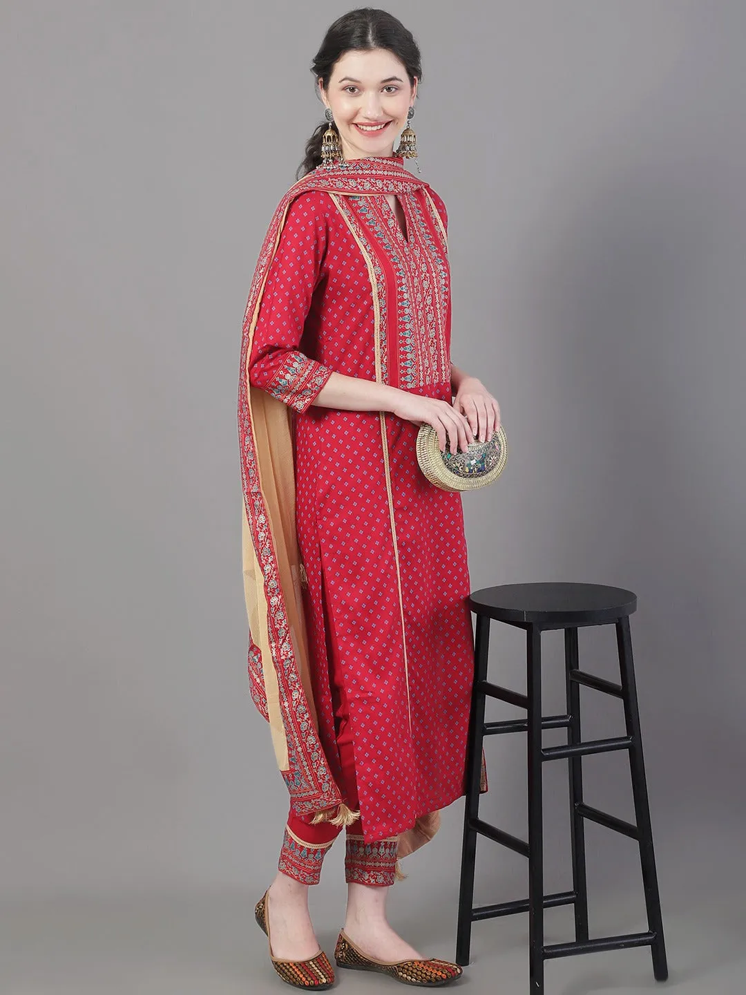 Women Ethnic Motifs Printed Straight Kurta With Trousers & Dupatta