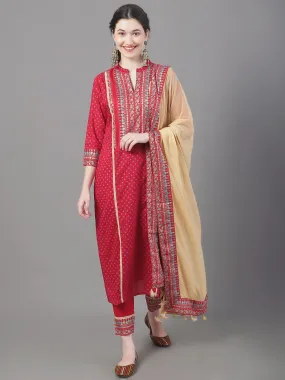 Women Ethnic Motifs Printed Straight Kurta With Trousers & Dupatta