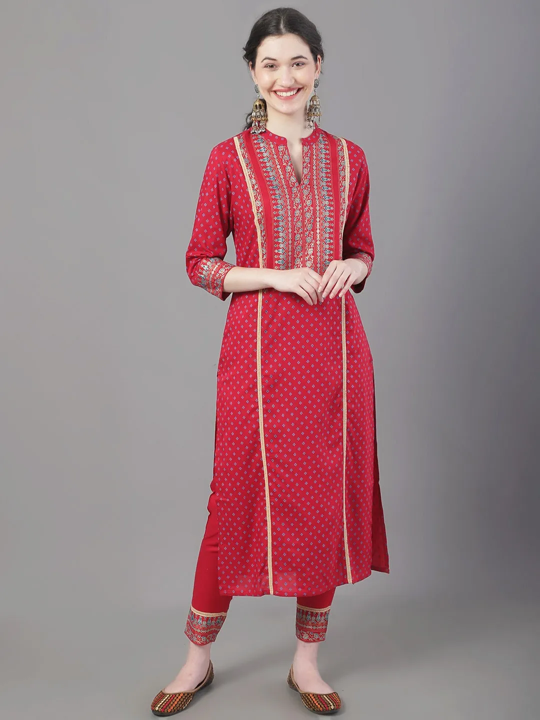 Women Ethnic Motifs Printed Straight Kurta With Trousers & Dupatta