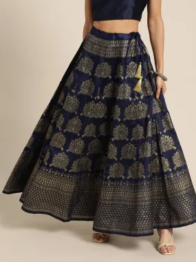 Women Navy Kali Foil Print Anarkali Skirt