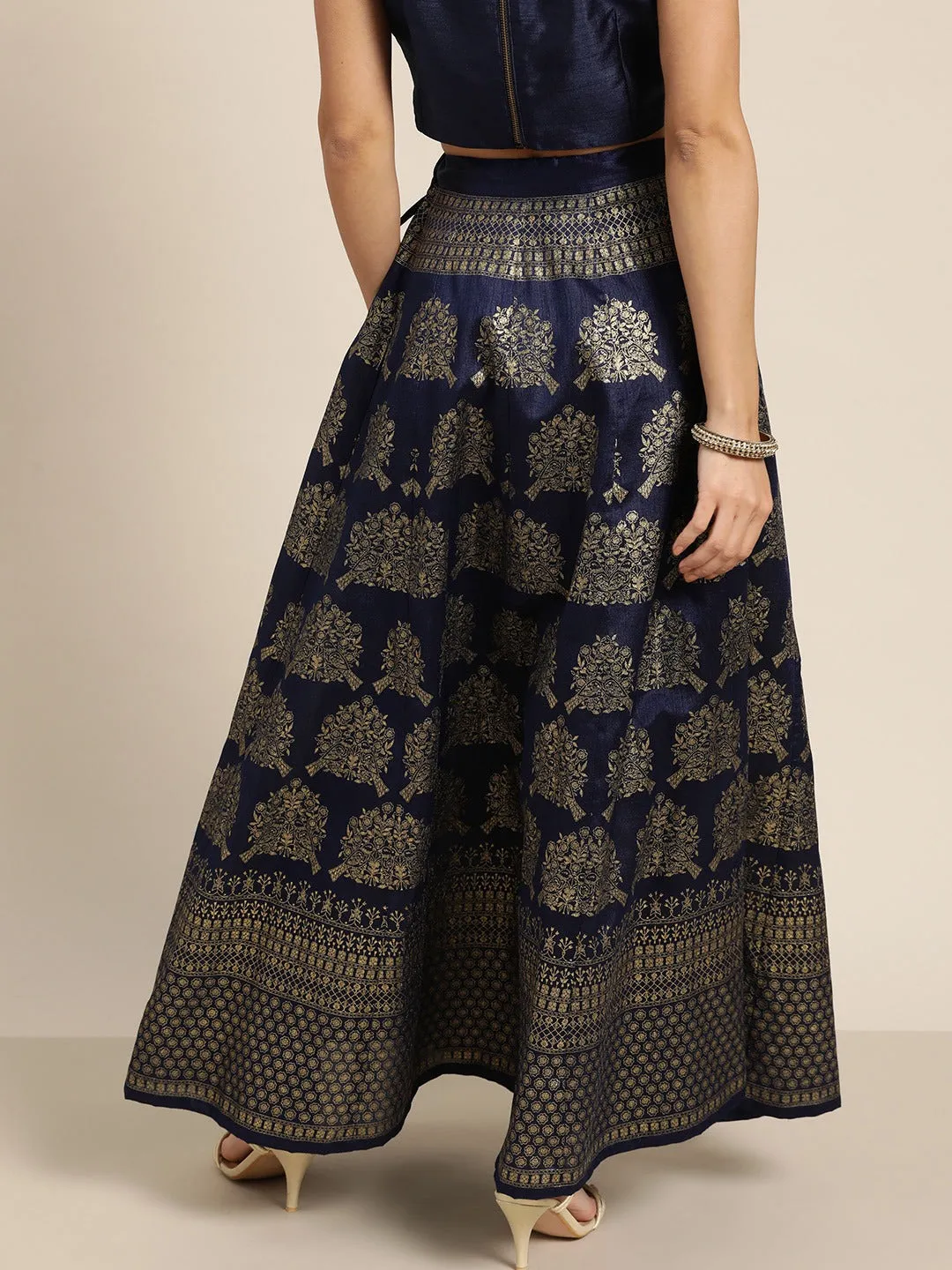 Women Navy Kali Foil Print Anarkali Skirt