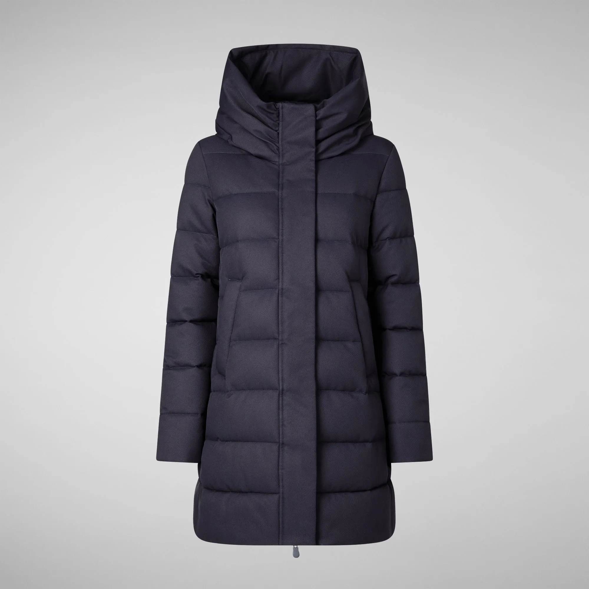 Women's Hooded Animal free Puffer Coat Tatiana in Blue Black