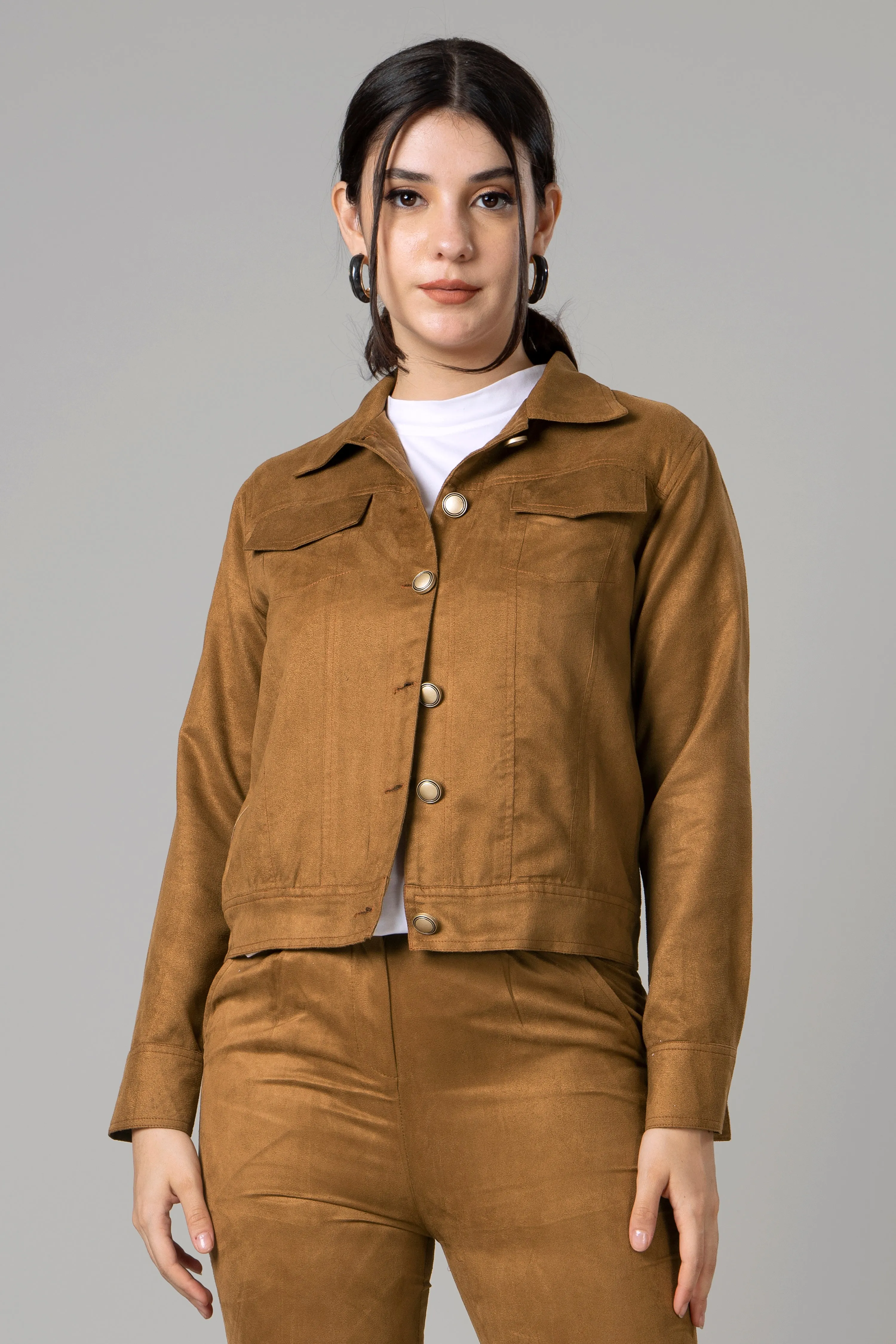 Womens Luxe Bronze Suede Jacket