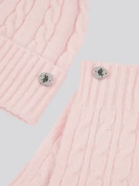 Womens Signature Cable Knit Beanie & Gloves Set in Crystal Rose