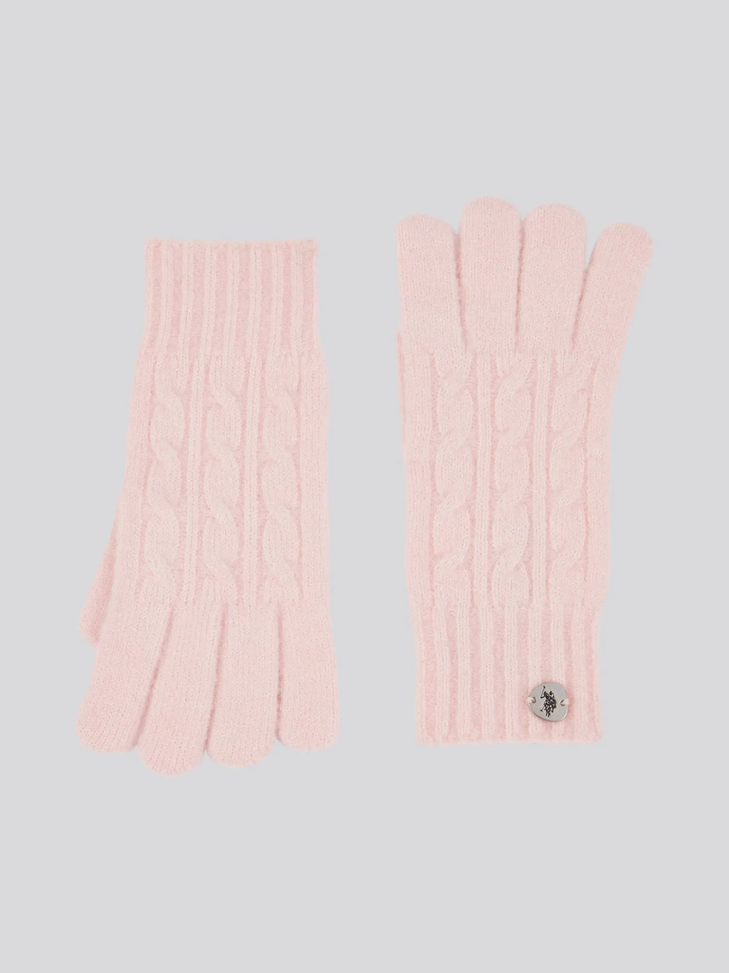 Womens Signature Cable Knit Beanie & Gloves Set in Crystal Rose