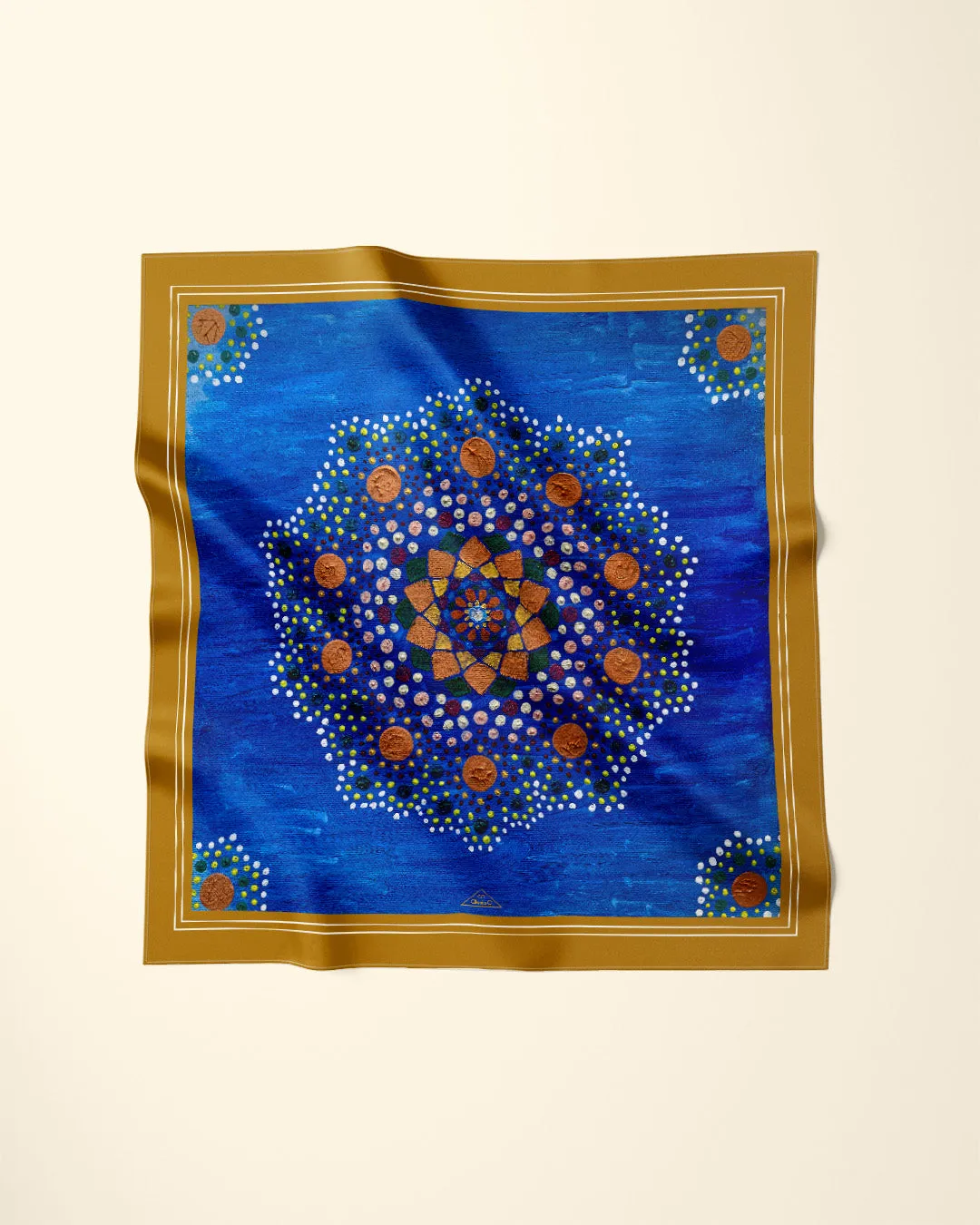 YANA UNIVERSE Mandala Designer 100% Silk Art-A-Porte Scarf in Royal Blue Gold