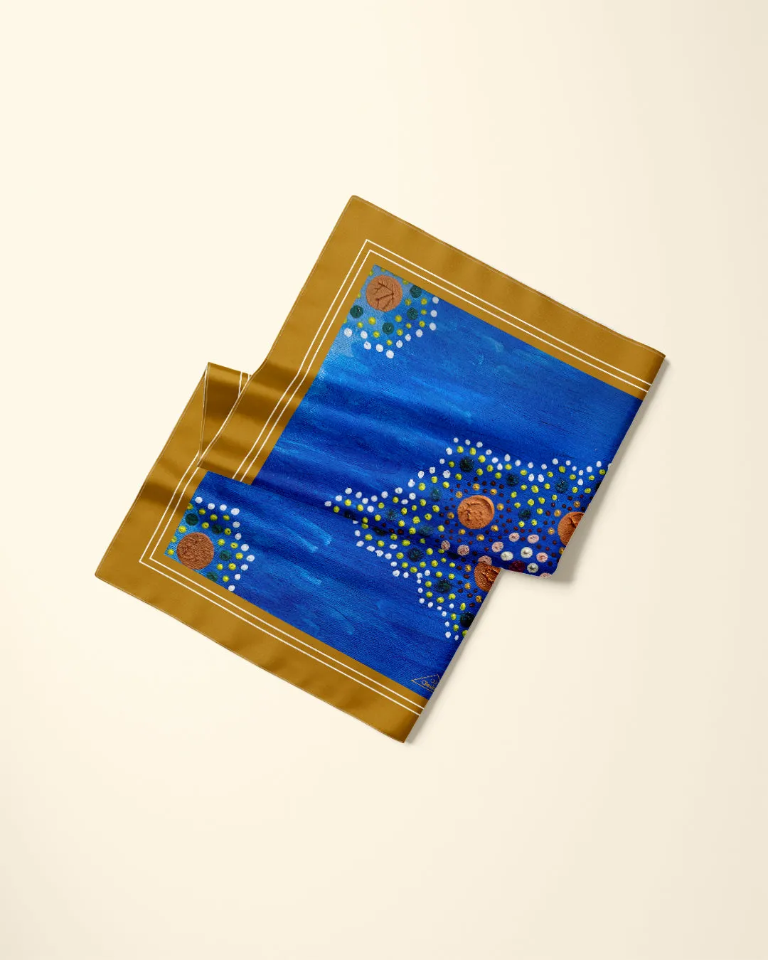 YANA UNIVERSE Mandala Designer 100% Silk Art-A-Porte Scarf in Royal Blue Gold