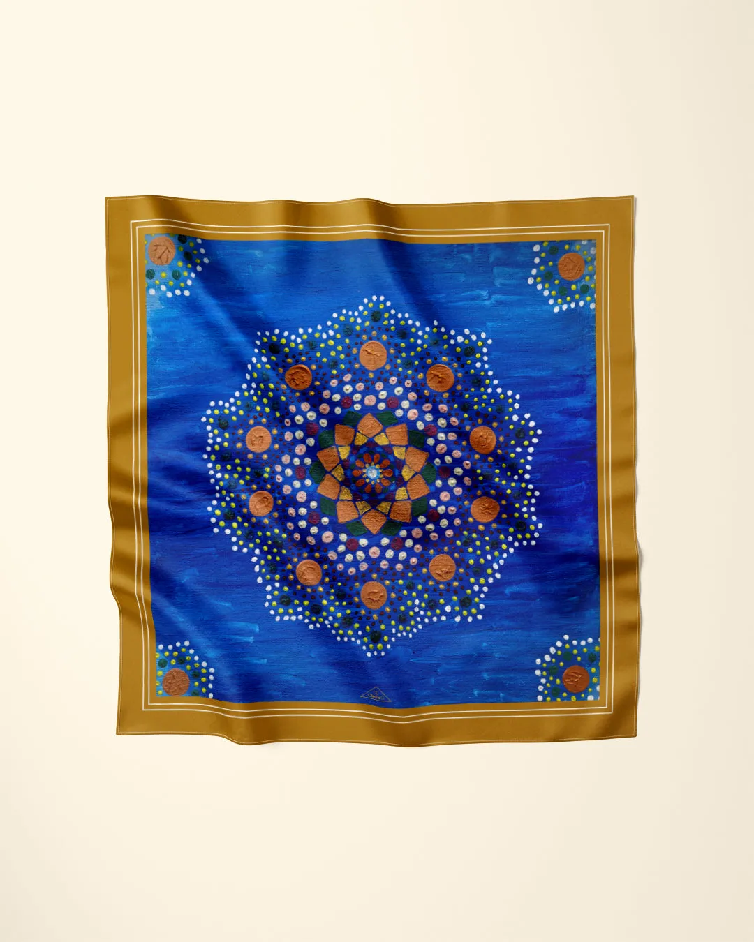 YANA UNIVERSE Mandala Designer 100% Silk Art-A-Porte Scarf in Royal Blue Gold