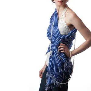 Yatch Blue Stripe Silk Scarf